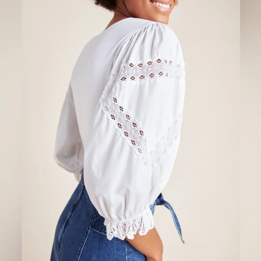 ANTHROPOLOGIE / La Vie WHITE COTTON EYELET TOP